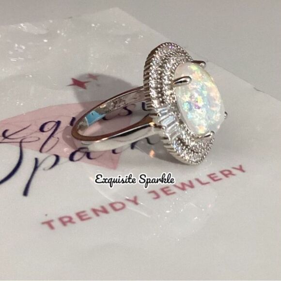 💗Beautiful 4C Faceted  Genuine Australian Oval Opal W/Double 💎 Halo - Picture 4 of 14